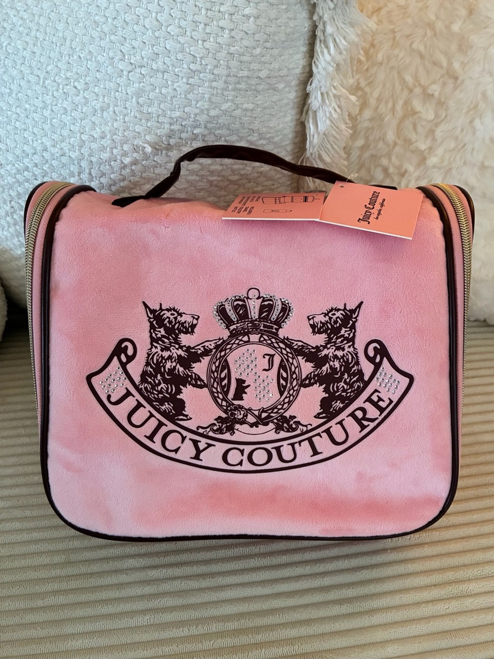 Juicy Couture Pink Velour Hanging Travel Organizer Cosmetic Bag